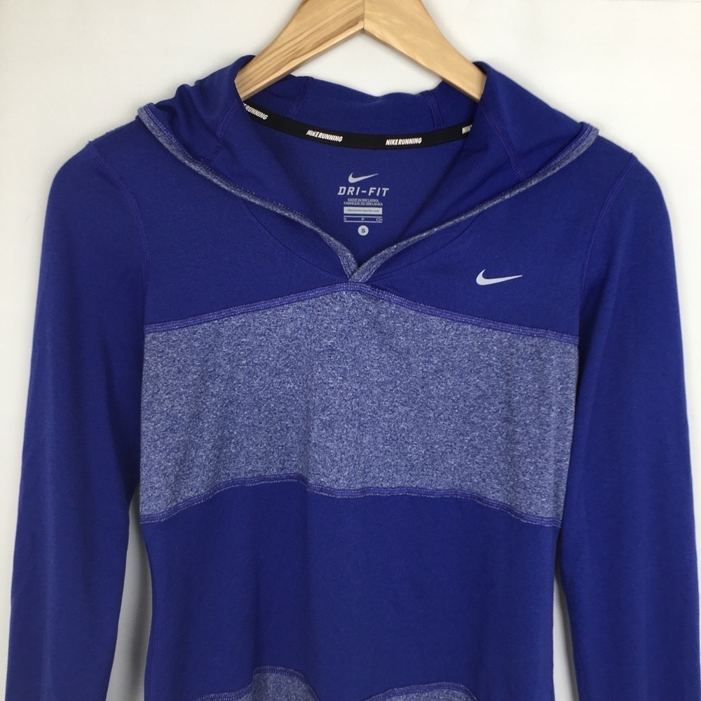 Nike Running Lightweight Hooded Shirt Long Sleeve Blue Strip Women’s Size Small - Picture 2 of 13